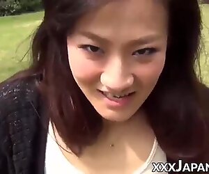 Japanese hottie plays with her pussy and gets jizzed on